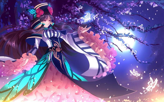 Anime girl in ornate dress with butterflies