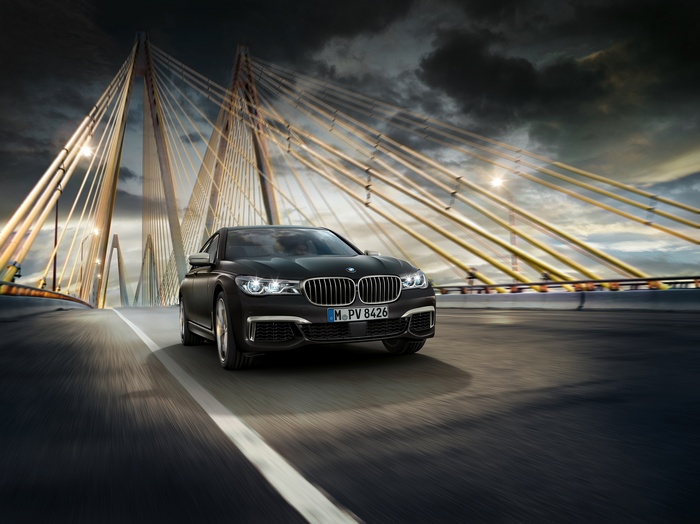 2017 BMW M760Li xDrive on a Cable-Stayed Bridge