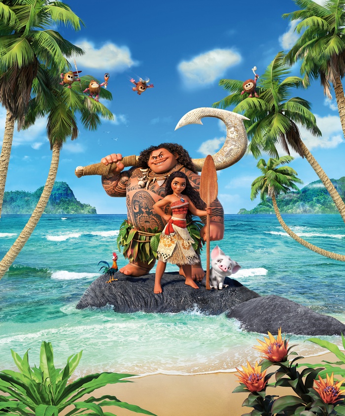 Moana and Maui on an island
