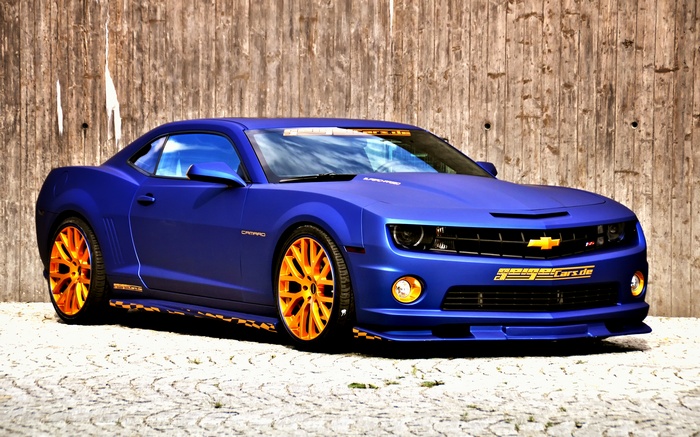 Blue Geiger Chevrolet Camaro SS with Orange Wheels
