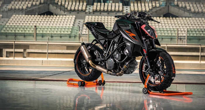 KTM 1290 Super Duke R motorcycle on stands