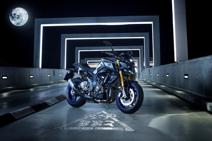 2017 Yamaha MT-10 SP motorcycle under the moon