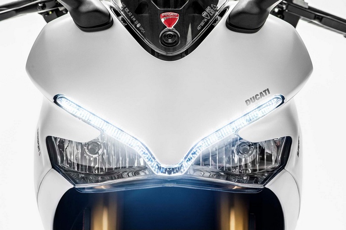 White Ducati SuperSport S Motorcycle Front View