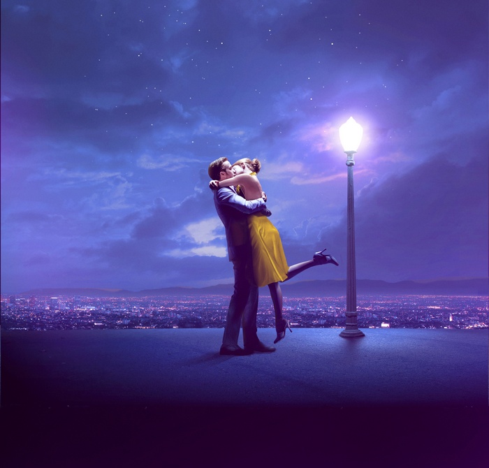 Ryan Gosling and Emma Stone kissing in La La Land 4K