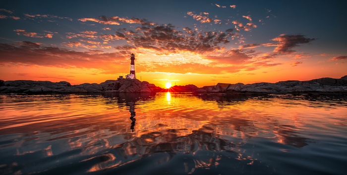 Stones, Beach, Lighthouse, Sunset, 5K