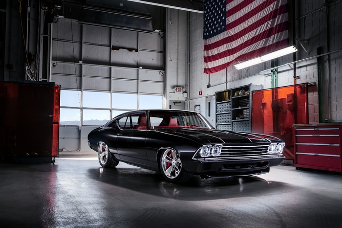 Black 1969 Chevrolet Chevelle SS in garage