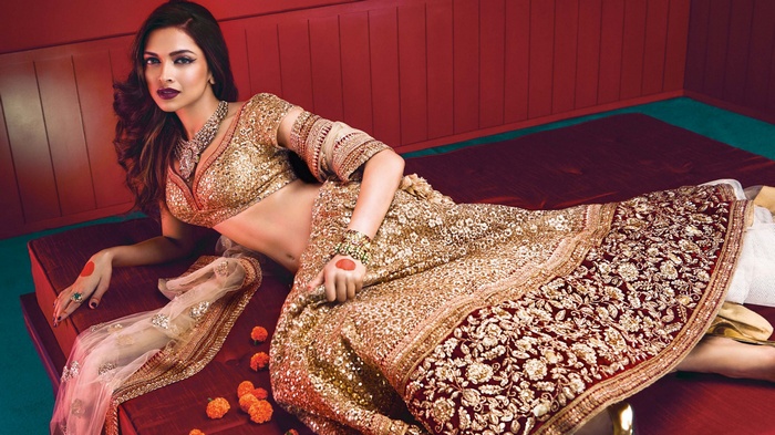 Deepika Padukone in a golden lehenga choli