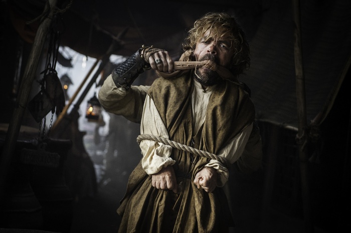 Tyrion Lannister from Game of Thrones bound and gagged