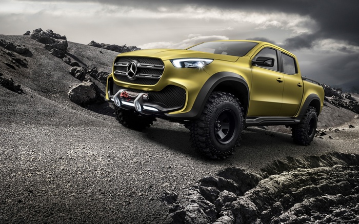 Yellow Mercedes-Benz X-Class Pickup Truck Off-Road