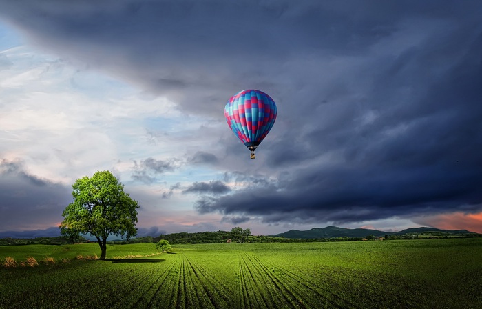 Landscape, 4K, Hot Air Balloon