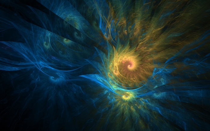 Abstract fractal spiral with blue and yellow colors