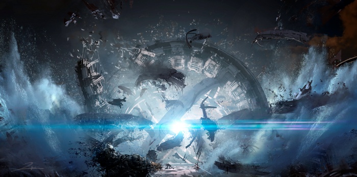 Concept art of a destroyed structure in Titanfall 2