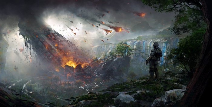 Soldier overlooking destruction in Titanfall 2 4K