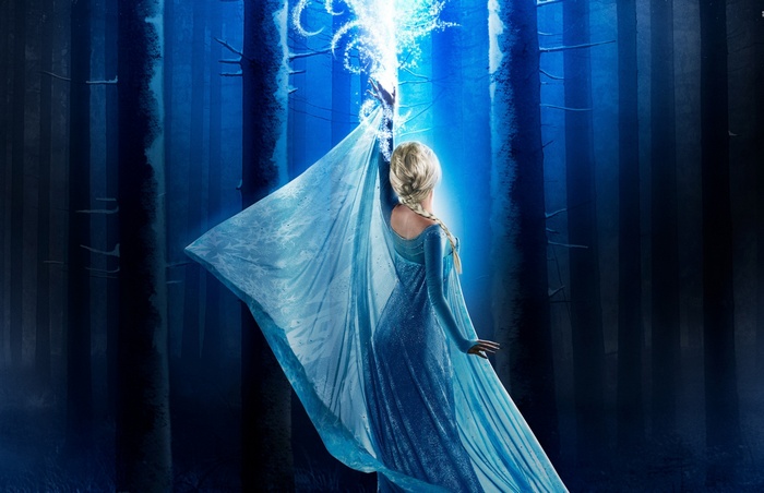 Queen Elsa from Frozen in a dark forest