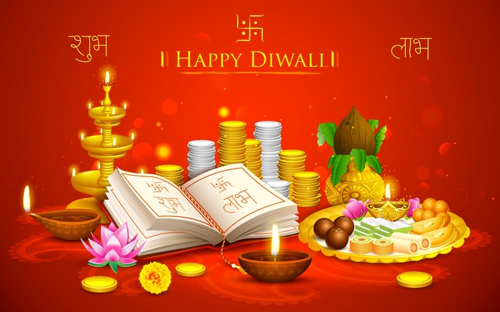 Happy Diwali celebration with traditional elements