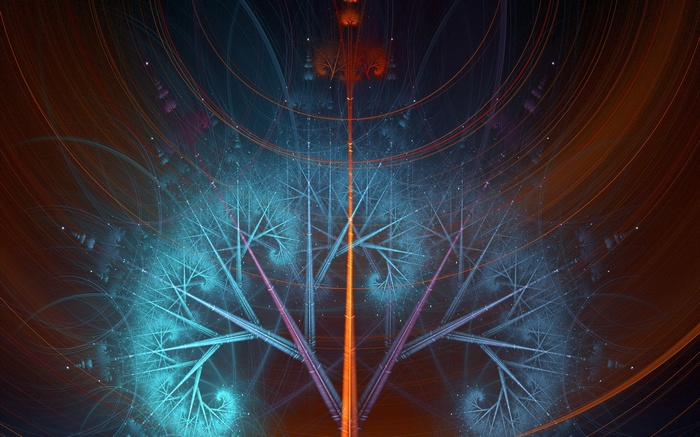 Abstract fractal tree with glowing blue and orange elements