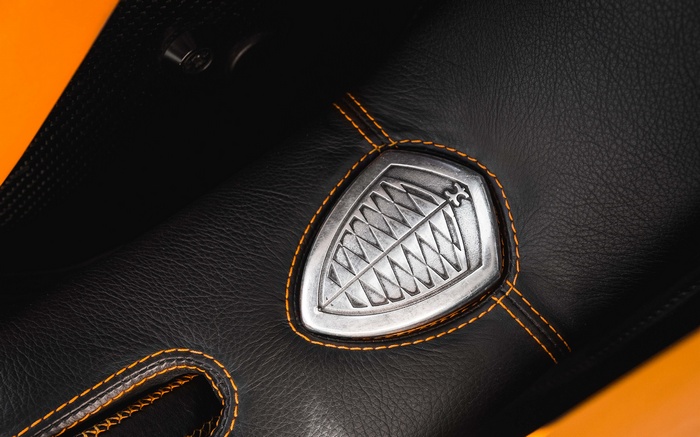 Koenigsegg car interior detail with emblem
