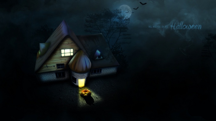 Halloween house with pumpkin and bats