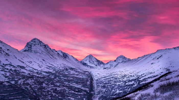 Snowy Mountains at Sunrise in Chugach State Park, Alaska