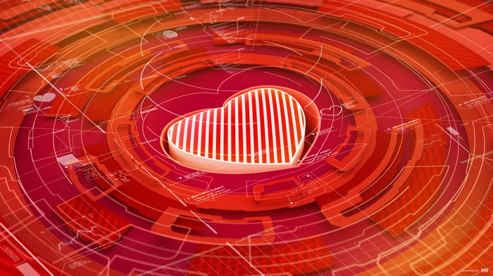 Abstract Red Heart with Digital Circuits