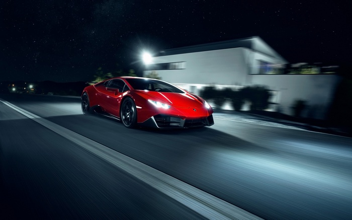 Red Novitec Torado Lamborghini Huracan RWD at Night