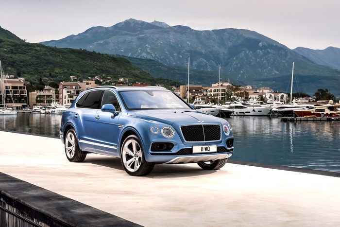 Bentley Bentayga Diesel SUV parked by a marina