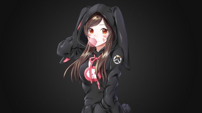 D.Va from Overwatch wearing a bunny hoodie