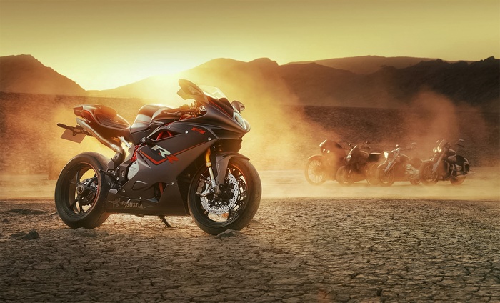 MV Agusta F4 RR motorcycles in a desert landscape