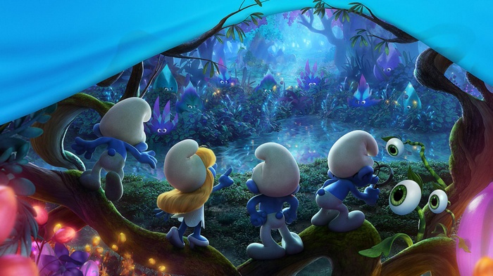 Smurfs in a magical forest from Smurfs: The Lost Village