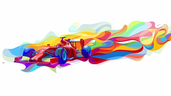 Formula 1 car with colorful abstract trails