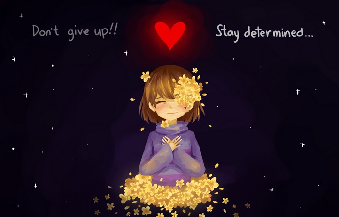 Frisk from Undertale with flowers and heart