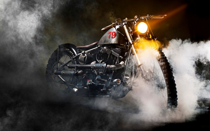 Custom Boneshaker 79 motorcycle in smoke