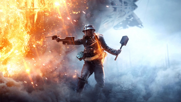 Soldier with shovel and pistol in Battlefield 1