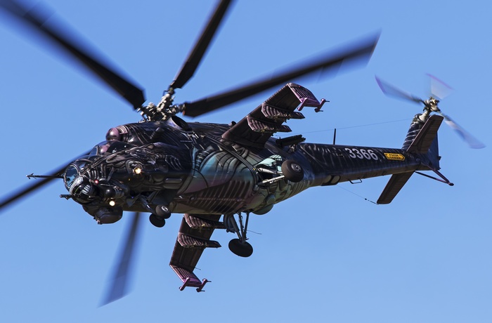 4K Mil Mi-24 Helicopter Gunship in Flight