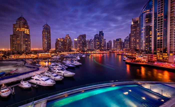 4K Dubai Marina Canal City Nightscape
