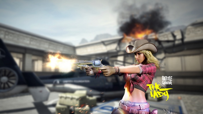 The Lady from Battle Carnival firing a gun