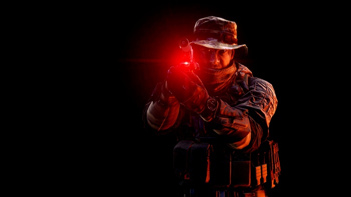Soldier aiming a pistol with a red dot sight in Battlefield 4