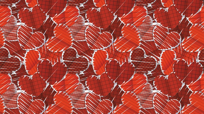 Red hearts pattern with sketched texture