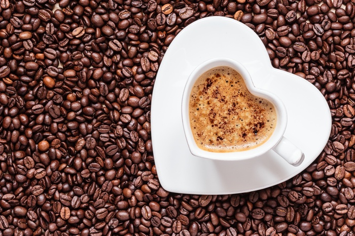 Cappucino, Coffee beans, Coffee cup, 5K, 4K, Love heart