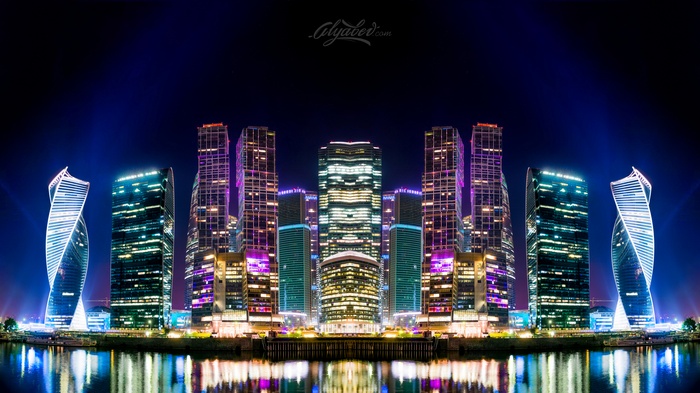 Nightlife, Reflections, Moscow, Skyline, Nightscape, Russia, Capital, 5K