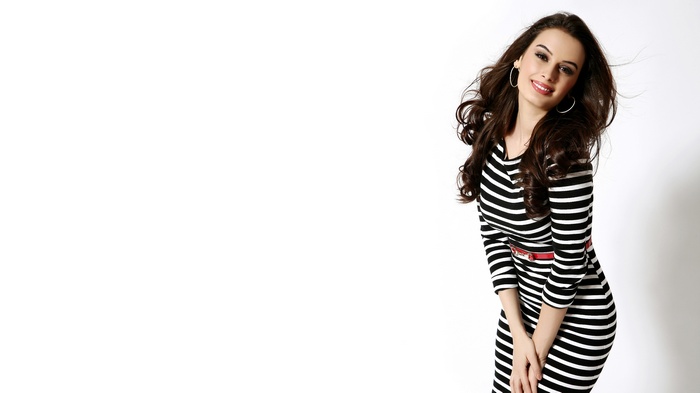 Evelyn Sharma in a striped dress