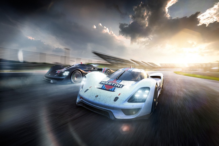 Porsche Vision GT race cars on track