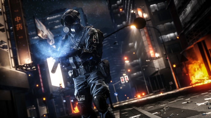 Soldier with gas mask in Battlefield 4 Shanghai