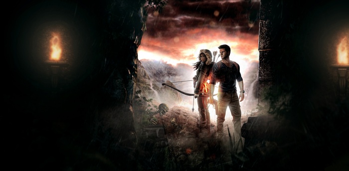 Nathan Drake and Lara Croft in a jungle