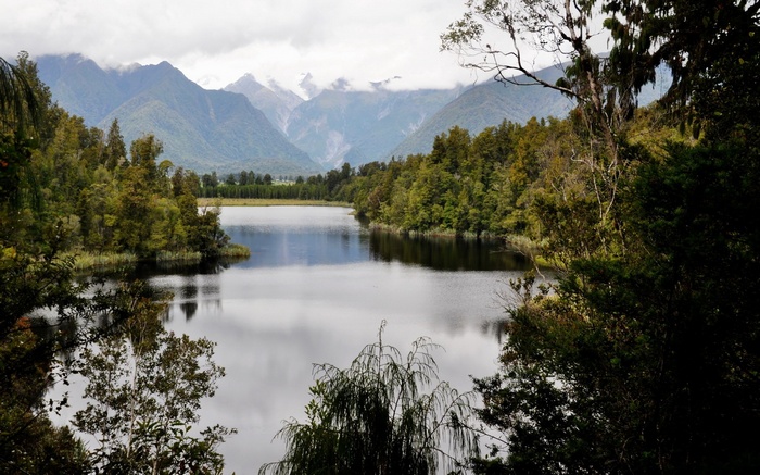 Lake and mountains with trees