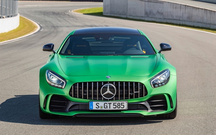Green Mercedes-AMG GT R on a Race Track