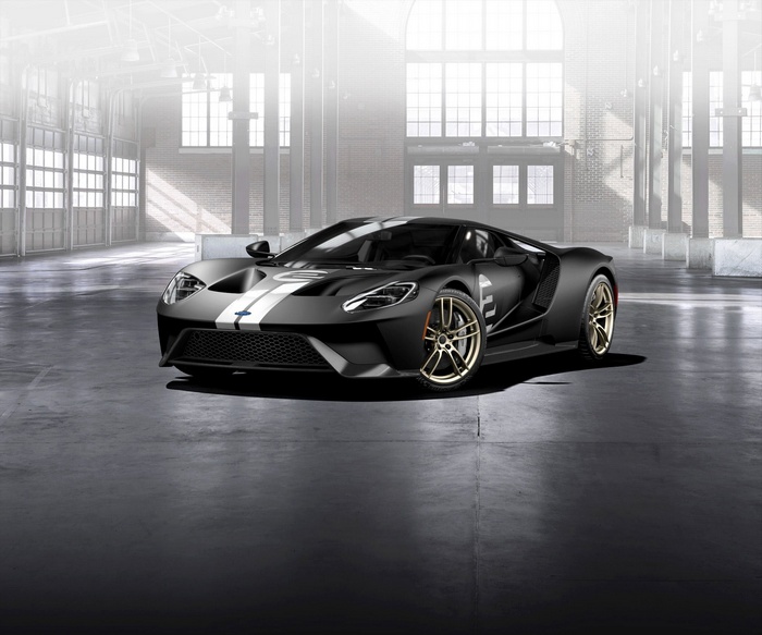Ford GT 66 Heritage Edition in a garage