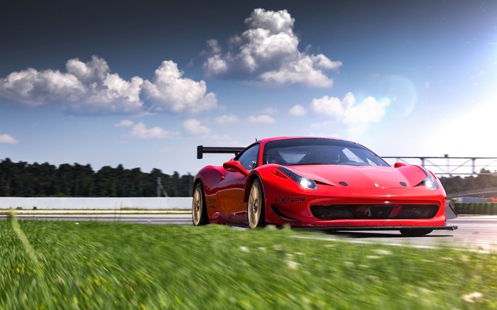 Red Ferrari 458 GT3 on a race track