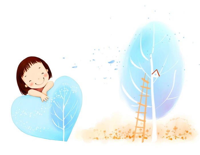 Girl peeking from behind a heart-shaped tree