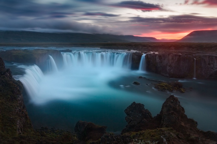 Godafoss Waterfall in Iceland at Sunset